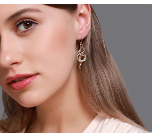 Малазійські Золоті сережки Змія 18 каратів із фіанітами клас ААА для удачі, успіху та Здоров'я