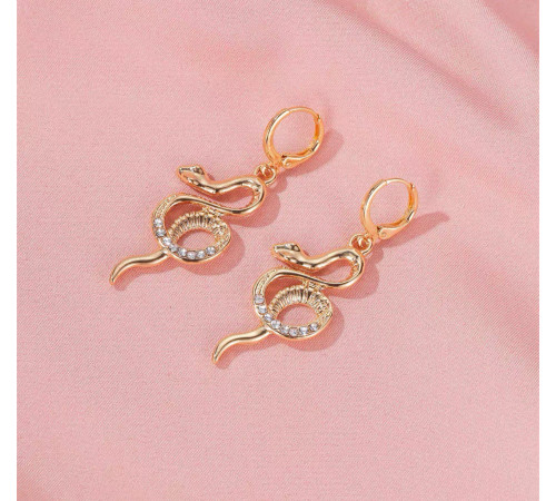 Малазійські Золоті сережки Змія 18 каратів із фіанітами клас ААА для удачі, успіху та Здоров'я