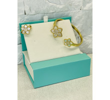 Позолочений Набір П'ятилінійний конюшин Браслет і Кільце з фіанітами та перламутром для удачі, Захисти, Здоров'я