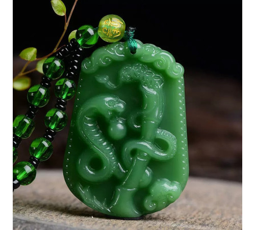 Тибетська Сакральна підвіска Зелена Нефритова Змія для вашого здоров'я, багатства та великої удачі