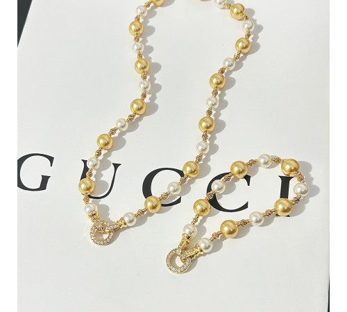 Перлове намисто з браслетом із Малазійських морських перлів Akoya Клас AAA з фіанітами Багатство