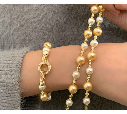 Перлове намисто з браслетом із Малазійських морських перлів Akoya Клас AAA з фіанітами Багатство