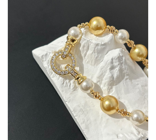 Перлове намисто з браслетом із Малазійських морських перлів Akoya Клас AAA з фіанітами Багатство