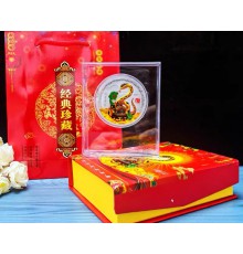 Срібна монета Змія жезлом Руї для Здоров'я, Фук Багатства, щастя, з мантрами та 12 тварин у подарунковій