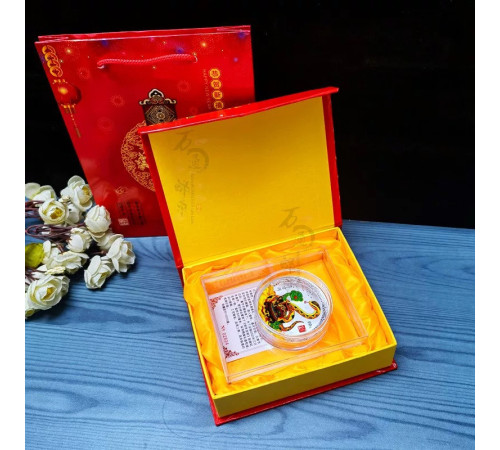 Срібна монета Змія жезлом Руї для Здоров'я, Фук Багатства, щастя, з мантрами та 12 тварин у подарунковій