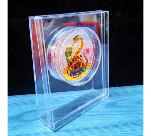 Срібна монета Змія жезлом Руї для Здоров'я, Фук Багатства, щастя, з мантрами та 12 тварин у подарунковій