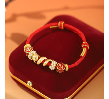 Тибетський Червоний Браслет Золота Змія із сакральними мантрами та багуа для гарного здоров'я й багатства