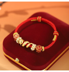 Тибетський Червоний Браслет Золота Змія із сакральними мантрами та багуа для гарного здоров'я й багатства