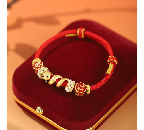 Тибетський Червоний Браслет Золота Змія із сакральними мантрами та багуа для гарного здоров'я й багатства