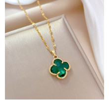 Золота підвіска з Чотирилистним Клевером із зеленим турмаліном і для щастя й удачі