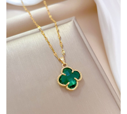 Золота підвіска з Чотирилистним Клевером із зеленим турмаліном і для щастя й удачі