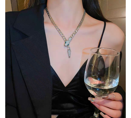 Срібна Підвіска Змія з фіанітами та магнітами для Здоров'я, Багатства, удачі та здійснення Жела