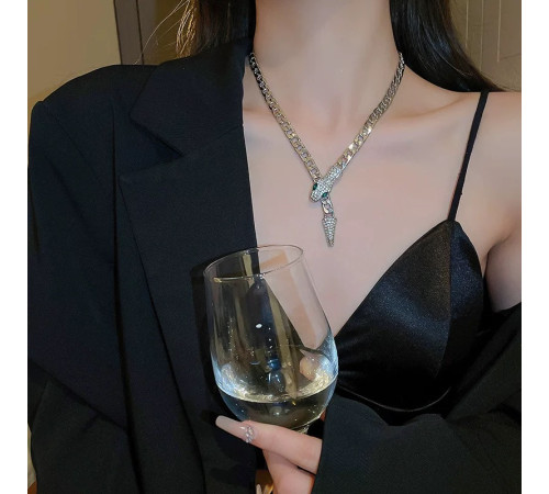 Срібна Підвіска Змія з фіанітами та магнітами для Здоров'я, Багатства, удачі та здійснення Жела