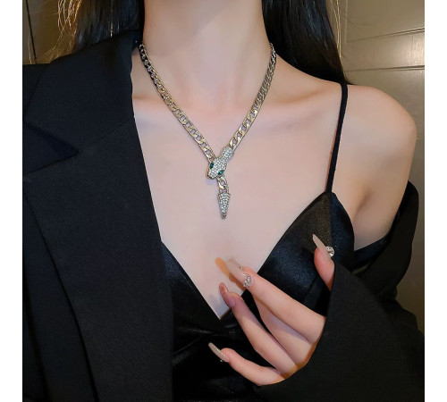 Срібна Підвіска Змія з фіанітами та магнітами для Здоров'я, Багатства, удачі та здійснення Жела