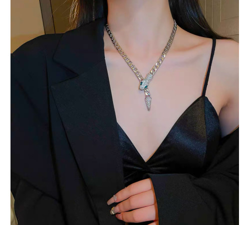 Срібна Підвіска Змія з фіанітами та магнітами для Здоров'я, Багатства, удачі та здійснення Жела