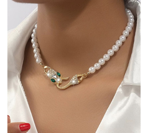 Підвіска Чокер золота Змія намисто з фіанітами для Багатства, удачі та процвітання