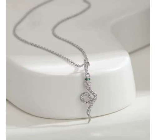 Срібна Підвіска Змія з фіанітами талісман для достатку удачі на рік Змії