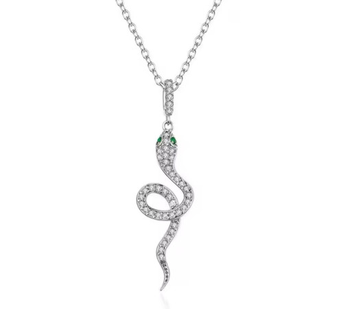 Срібна Підвіска Змія з фіанітами талісман для достатку удачі на рік Змії