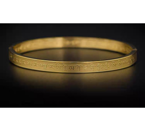 Золотий Тибетський Браслет з мантрою для удачі й Лотосом із Катманду