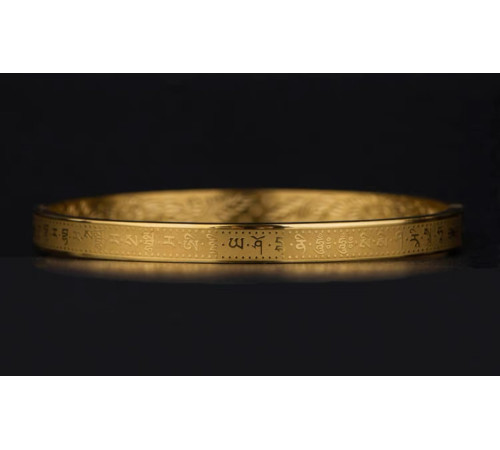 Золотий Тибетський Браслет з мантрою для удачі й Лотосом із Катманду