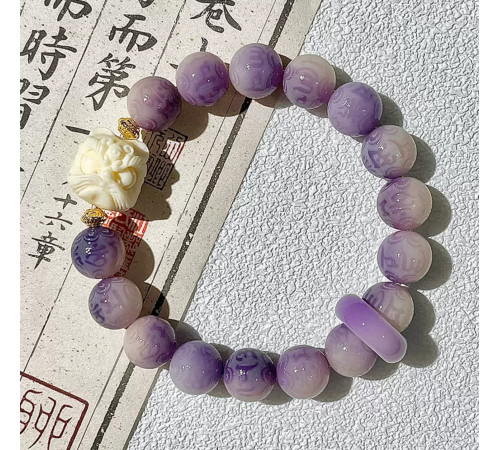 Тибетський Дорогоцінний Браслет з мантрою Om Mani Padme Hum і сніговим Львом Пурпуровий Бодхи Удача