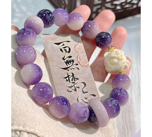 Тибетський Дорогоцінний Браслет з мантрою Om Mani Padme Hum і сніговим Львом Пурпуровий Бодхи Удача