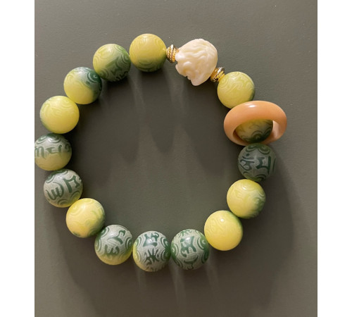 Тибетський Дорогоцінний Браслет з мантрою Om Mani Padme Hum і сніговим Львом Лаймовий Бодхі* У Тибетських Леджендах