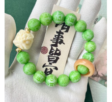 Тибетський Дорогоцінний Браслет з мантрою Om Mani Padme Hum і сніговим Львом Зелений Бодхі