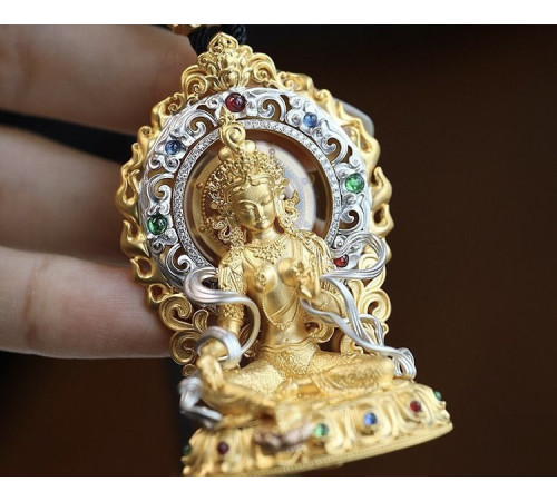 Тибетська Золота Підвіска Зелена Богиня Тара