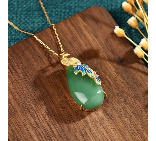 Золота підвіска Фенікс із зеленим нефритом символ успіху, щасливого життя слави, популярності, мудрості