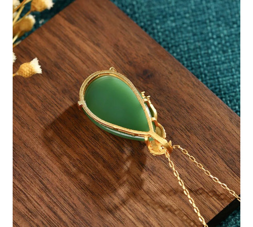 Золота підвіска Фенікс із зеленим нефритом символ успіху, щасливого життя слави, популярності, мудрості