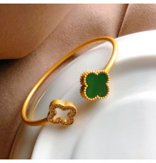 Золотий Браслет із Чотирилистним Клевером із зеленим нефритом для щастя