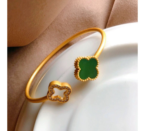 Золотий Браслет із Чотирилистним Клевером із зеленим нефритом для щастя