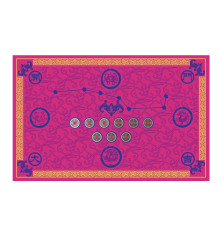 Килимок придверний пурпуровий 9 китайських монет Фен-шуй рожевий великий 80х50 Процвітання будинку
