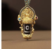 Тибетська Золота підвіска Манджутрі з Бусою Дзі 2 очі Удача в Любові, Здоров'я, мудрість, Багатство