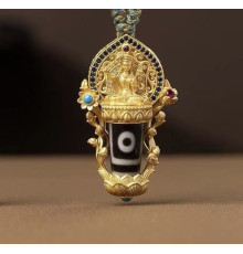 Тибетська Золота підвіска Манджутрі з Бусою Дзі 2 очі Удача в Любові, Здоров'я, мудрість, Багатство