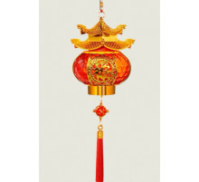 Китайські ліхтарі з Пагодою Благословення, Довголіття, Процвітання та Достаток 1 шт на батарейках символ Фук