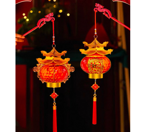 Китайські ліхтарі з Пагодою Благословення, Довголіття, Процвітання та Достаток 1 шт на батарейках символ Фук