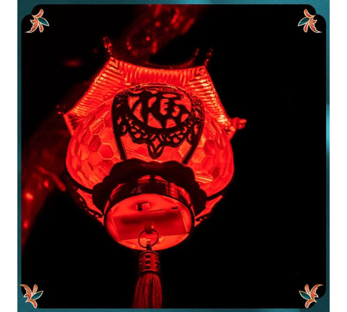 Китайські ліхтарі з Пагодою Благословення, Довголіття, Процвітання та Достаток 1 шт на батарейках символ Фук