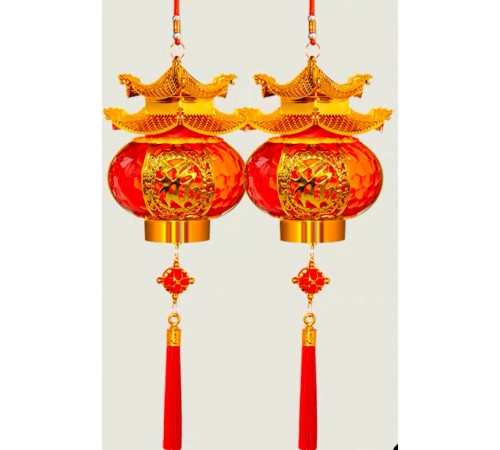 Китайські ліхтарі з Пагодою Благословення, Довголіття, Процвітання та Достаток 1 шт на батарейках символ Фук