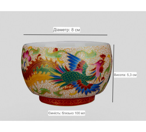 Тибетські сакральні Фарфорові чаші Дракон і Фенікс із сухим золотом Довголітні та Вічне Багатство