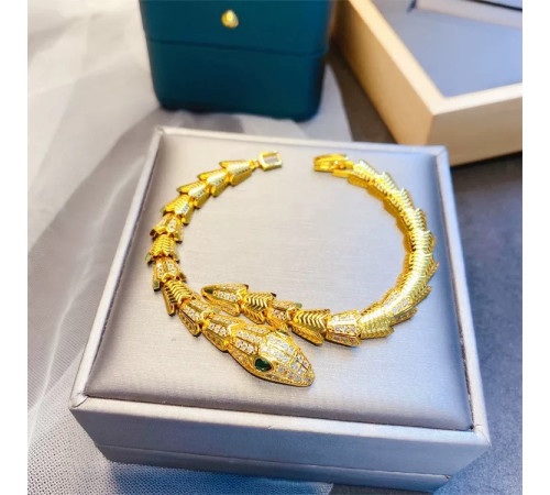 Золотий Браслет Змія з фіанітами з напиленням золота 18 каратів для удачі, Захисту, Здоров'я та здійснення