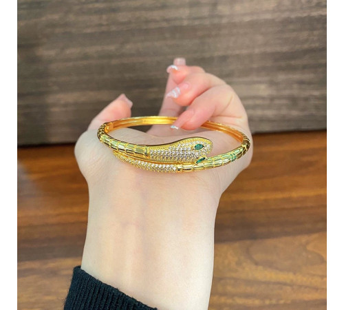 Золотий набір Змія Браслет і Каблучка зі смарагдом і фіанітами для Великої удачі 18 каратів