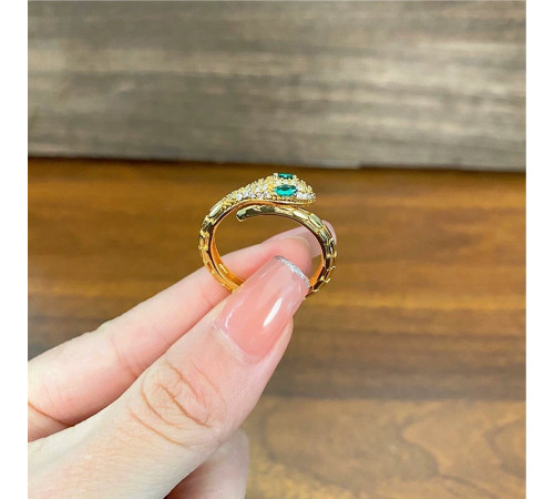 Золотий набір Змія Браслет і Каблучка зі смарагдом і фіанітами для Великої удачі 18 каратів