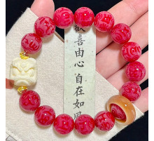 Тибетський Дорогоцінний Браслет з мантрою Om Mani Padme Hum та сніговим Левом Червоний Бодхі Удача та Захист