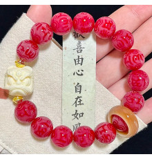 Тибетський Дорогоцінний Браслет з мантрою Om Mani Padme Hum та сніговим Левом Червоний Бодхі Удача та Захист