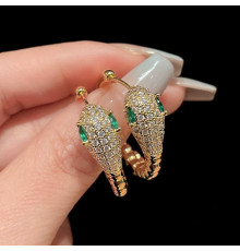 Малазійські сережки Змія 18 каратів із смарагдом і фіанітами клас ААА для удачі, успіху та Здоров'я