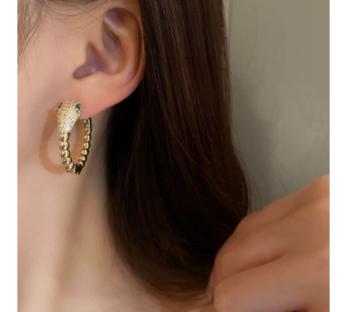 Малазійські сережки Змія 18 каратів із смарагдом і фіанітами клас ААА для удачі, успіху та Здоров'я