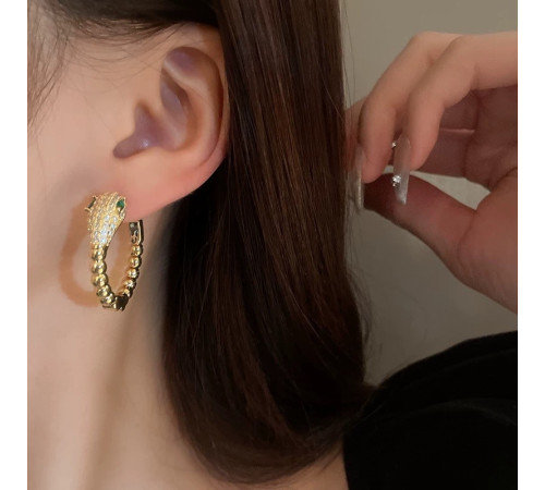 Малазійські сережки Змія 18 каратів із смарагдом і фіанітами клас ААА для удачі, успіху та Здоров'я