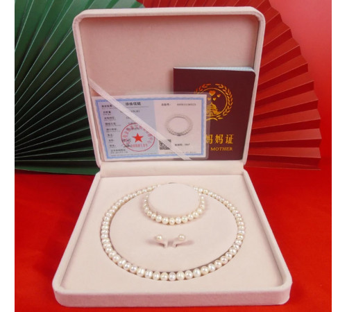 Перлове намисто з Малазійської білої перлів Akoya Клас AAA із сережками та браслетом для Багатства